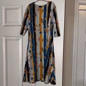 Nuggles Girls' Striped Floral Casual Midi Dress in Blue, Mustard & Black